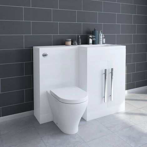 Calm White RH Combination Vanity Unit Set BTW Toilet Seat Cistern (1/5)