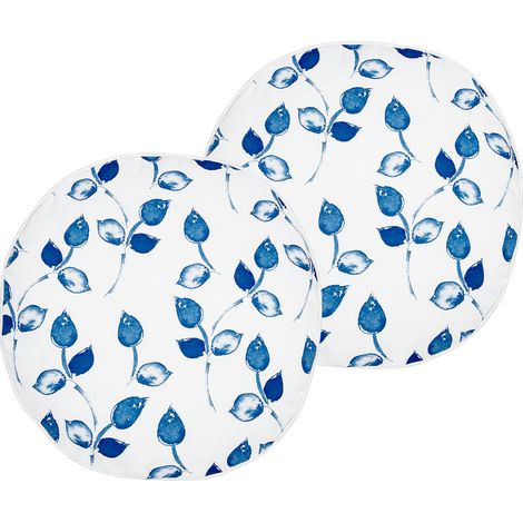 Conjunto de 2 cojines de jardín almohada de exterior ⌀ 40 cm poliéster motivo hojas blanco y azul Torbora