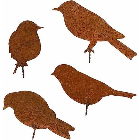 4 Pièces Silhouettes d'oiseaux en Métal Rouillé, Patine Oiseaux avec Vis, Décoration D'oiseau Rouillé, pour Clôture de Jardin, Décoration D'arbres et de Branches (Décoration Rouillée), (1/5)