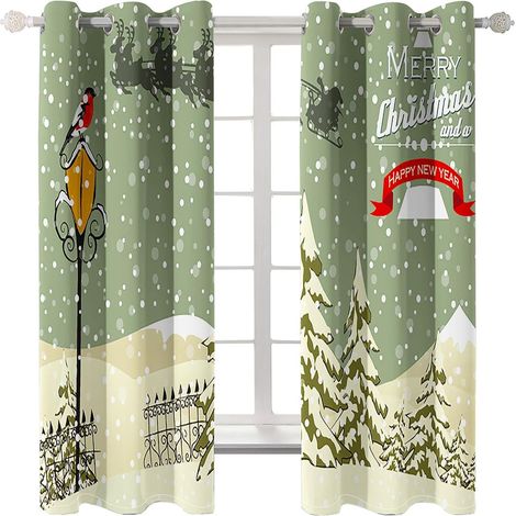 Rideaux Occultants - Arbre de Noël de Dessin Animé Scène de Neige de Dessin Animé 59X65 Pouces Rideaux 3D Rideaux Perforés Opaques Rideaux Thermiques Bloquant la Lumière Traitements de Fenêtre Économi (1/5)