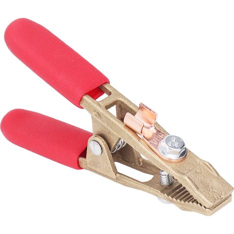 Pince de masse en laiton 260A pour soudage TIG et à l'arc, manche isolant rouge (1/5)