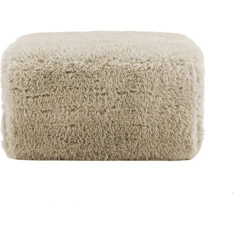 Pouf en peluche kaki clair, doux et moelleux, style naturel et apaisant pour tout intérieur. (1/5)