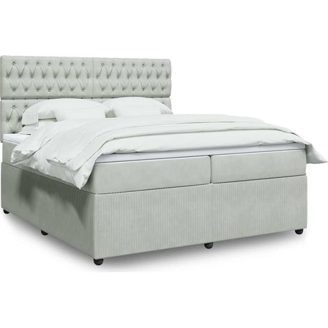 Boxspringbett mit Matratze Hellgrau 200x200 cm Samt (1/5)