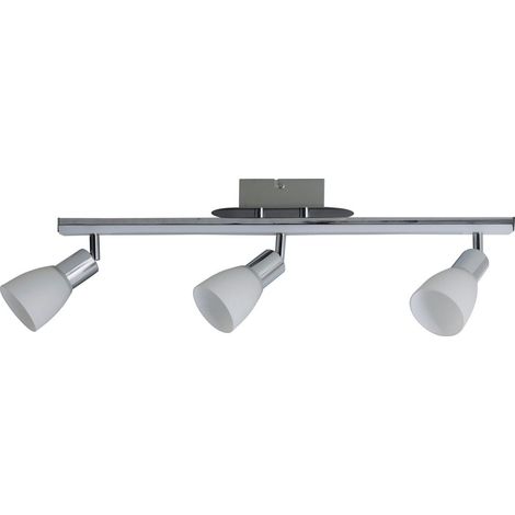 Plafonnier LED 3 Spots Orientables en Métal Chrome et Verre Opale, Blanc Chaud, 60,5 cm - PANGIVO (1/5)