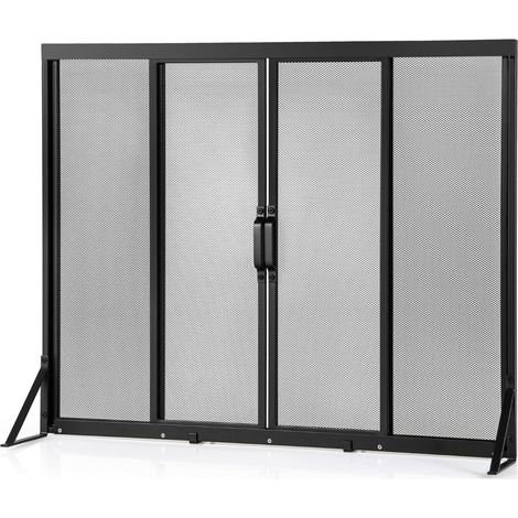 Mampara de chimenea con puertas correderas 89 x 72 cm protección contra chispas diseño moderno en metal negro 200013307