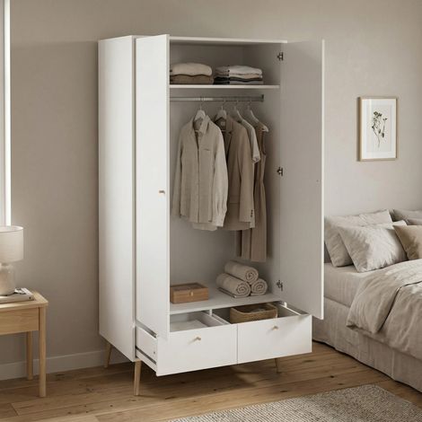 Dmora - Armario 2 puertas Jolene, Muebles de dormitorio, Vestidor, Armario de ropa, 99x58 h200 cm, Blanco (1/5)
