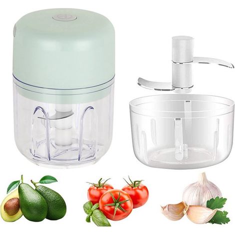 Mini picadora eléctrica,cortadora de verduras,cortadora de verduras,recargable,molinillo de hierbas,cortadora de cebollas,verde 250 ml (1/5)
