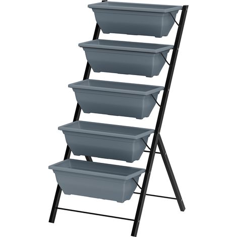 Jardinière surélevée verticale 5 bacs à fleurs trous de drainage cadre acier gris