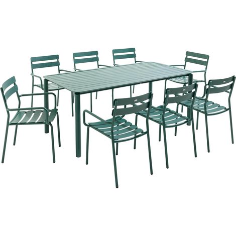 Ensemble table de jardin et 8 fauteuils vert foncé