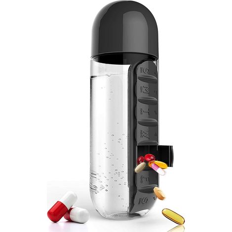 Boîte de rangement portable pour bouteilles et pilules de voyage de 7 jours (noir),