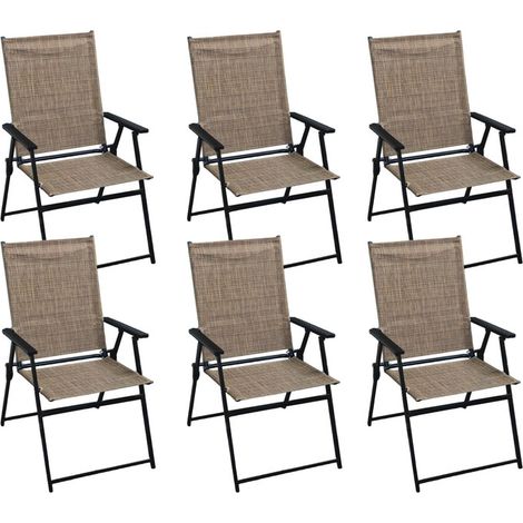 Lot de 6 Chaise de Jardin Pliantes Extérieur Chaise Aluminio Camping Max 113KG Portable Tissu en Polyester Respirant et avec Accoudoirs et Dossier Inclinable Balcon Marron