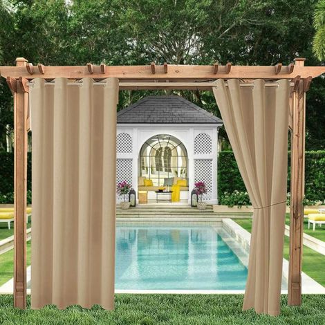 Lot de 2 Rideau d'extérieur, œillets antirouille, tissu imperméable polyester, occultant UV, pour terrasse jardin pergola (1/5)