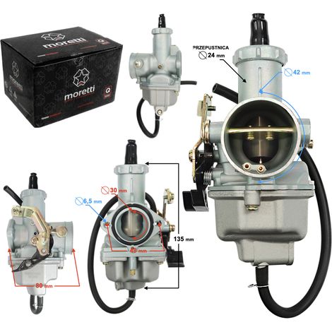 Carburateur Moretti PZ30 250cc 4T, p.24 mm, starter à câble
