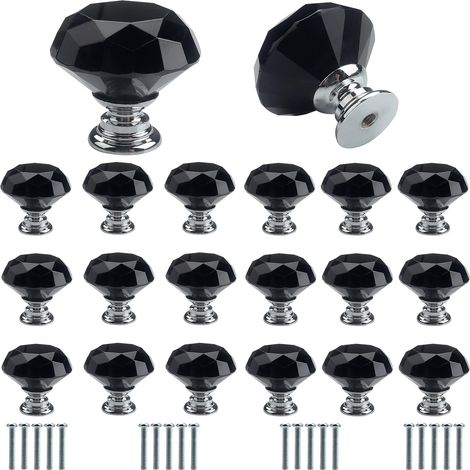 Lot de 20 poignées de porte en cristal noir avec vis, 30 mm, boutons de tiroir de luxe, haut de gamme, à trou unique, pour la décoration intérieure (1/5)