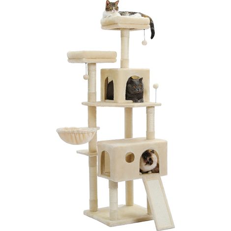 Arbre a Chat Design xxl, Arbre a Chat Multi-etage, Poteau Griffoir Sisal, Nid Super Large en Bas 164cm Beige (1/5)