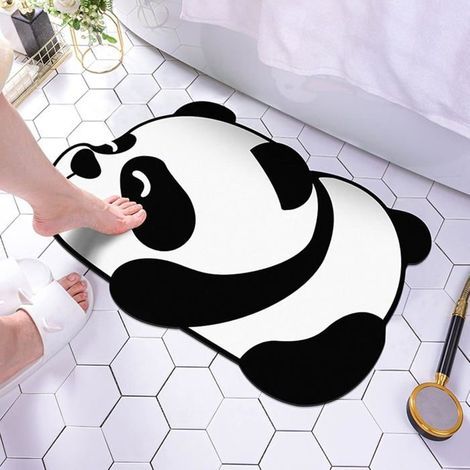 Rutschfeste Badematte mit Panda-Muster aus Kieselgur, schnelltrocknend, saugfähig, mit Gummirückseite – 40 x 60 cm