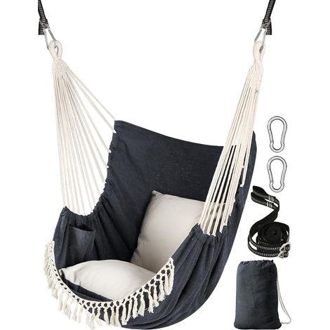 Sièges Suspendus Chaise suspendue Hamac 2 oreillers Inclus,Sangles et crochets solides pour une suspension facile suspendue en coton doux Poche de côté ensemble de chaises à pampilles Confort (1/5)