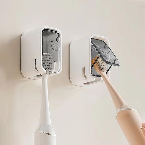 Lot de 2 supports de brosse à dents pour salle de bain, support mural pour brosse à dents à fente unique pour famille et voyage (gris) (1/3)