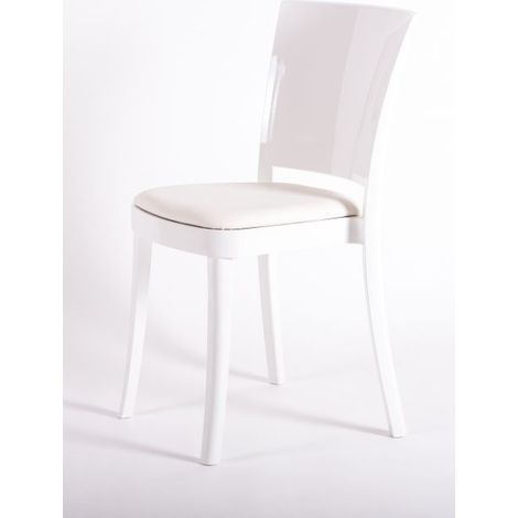 Sedia policarbonato BIANCO Lucienne - con cuscino ECOPELLE NABUK Colore cuscino Avorio (1/5)