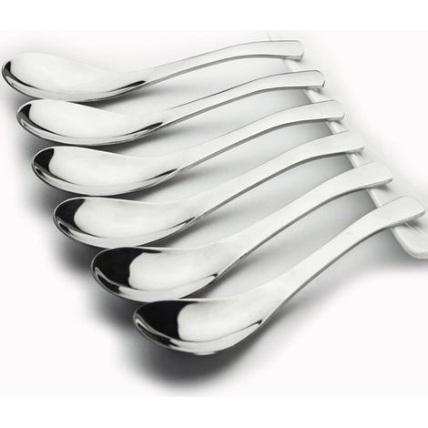 Cuillère à soupe en acier inoxydable, cuillère à soupe longueur 16,7cm set (6 pcs) table à manger argentée dessert cuillère à manger miroir poli cuillère à soupe ronde (1/5)