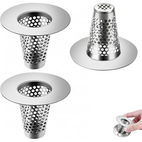 3 x Conical Sink Strainer, Stainless Steel Hair Filter Shower Drain Protector for Kitchen, Bathroom, Balcony