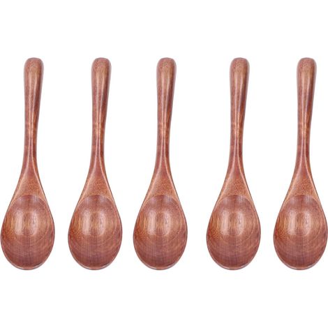 Cuillère en Bois 5 Pièces, Ustensiles De Cuisine Polyvalents, Louche à Soupe à Long Manche pour Manger, Mélanger Et Remuer (1/5)