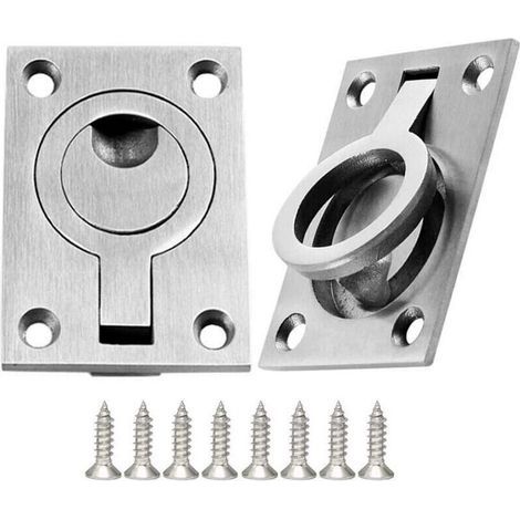 2 Pack Poignée de Trappe Caché Poignées Bateau en Acier Inoxydable Anneau de Levage Meubles avec Vis, (1/4)