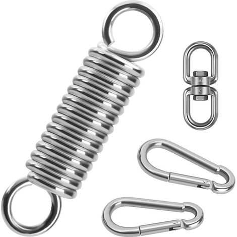 Chaise Suspendue à Ressort, Ressort en Acier de Balançoire avec 2 Mousquetons et 360 °Crochet Pivotant, Kit de Ressort de Suspension Lourds Jusqu'à 250KG pour Chaise Suspendue Hamac (1/5)
