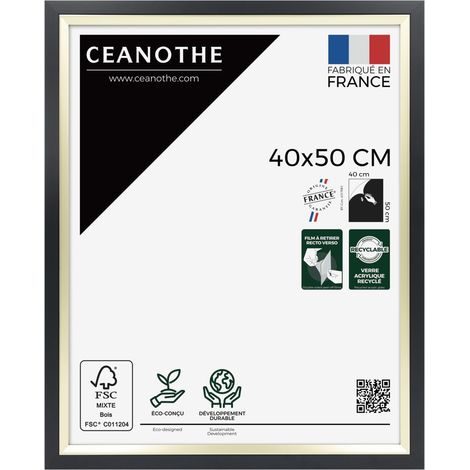 Cadre Photo Noir et Doré - Cadre pour Photo 40x50 cm et 50x40 cm convient au A3 – Fabriqué en France – Cadre Photo Actual Noir Doré - Verre acrylique Incassable (1/5)