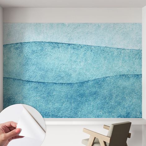 Papier peint adhésif avec colle pour décoration moderne de salon chambre à coucher cuisine et bureau Facile Vagues bleues 152x104 cm (1/5)
