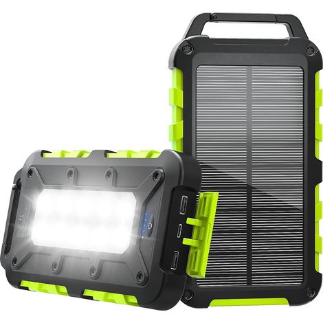 Batterie Externe Solaire 10000mAh PD 15W Chargeur Solaire avec 2 Ports USB et Une Entrée USB-C Charge Rapide Solar Power Bank Imperméable Compatible avec Téléphone Tablette Camping, Vert (1/5)