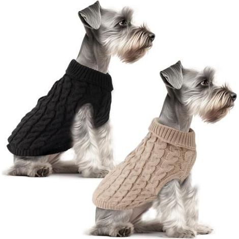 Lot de 2 Pull pour Chien Chauds et Doux Pull Chien Taille Petit l'hiver M Noir et kaki (1/5)