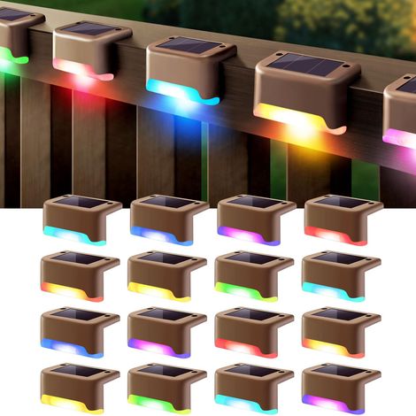 Lampes d'escalier solaires d'extérieur RVB (lot de 16) – Étanches et automatiques – Pour patios et clôtures (1/5)