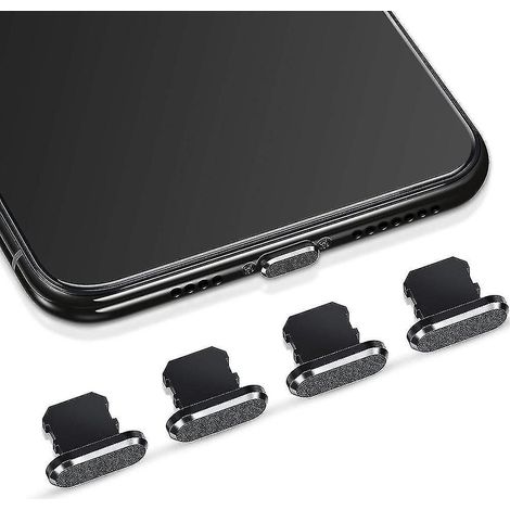 Lot de 4 bouchons anti-poussière compatibles avec iPhone, protègent le cache de chargement - noir - (1/5)
