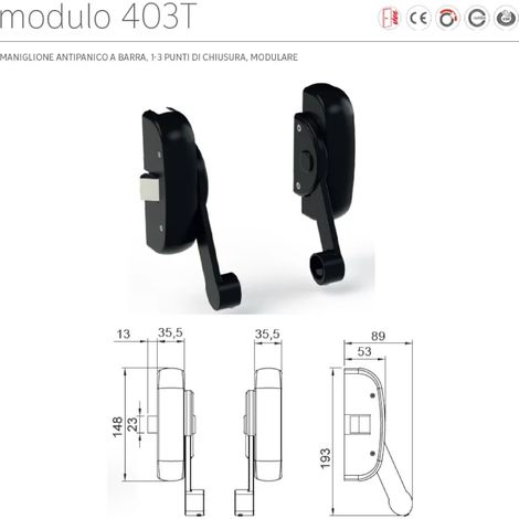 COMANDO MANIGLIONE ANTIPANIC MODELLO "MODULO" 403T CHIUSURA TRIPLICE FINITURA NERO RAL 9005 (1/4)
