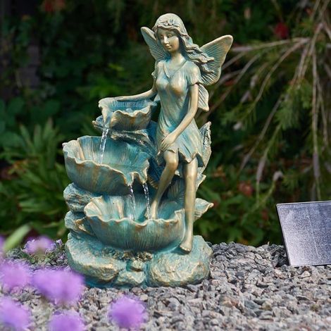 Solar Powered Water Fountain Garden Water Feature Resin Solar Powered Cascade Fountain with Remote Panel Outdoor Patio Balcony