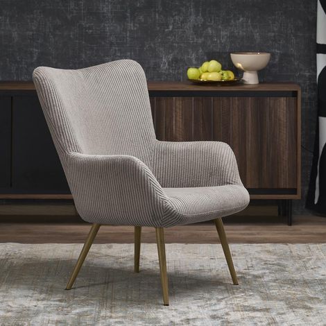 Fauteuil lounge en velours côtelé gris avec accoudoirs et pieds acier AENOR (1/5)