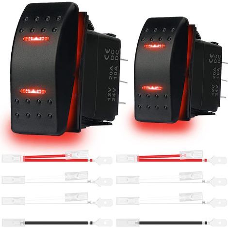 2pcs commutateur basculeur momentané basculeur (ON) -Off- (ON) 3 position imperméable DC 12V / 20A 24V / 10A 7Pin DPDT LED lumière. pour bateau marin camion voiture caravane RV SUV ATV UTV. rouge (1/5)