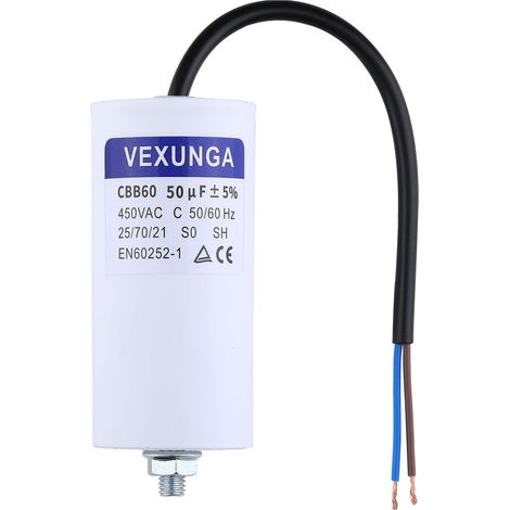 CBB60 Condensateur de Démarrage 50uF 450V 50x106MM Condensateurs de Moteur 50 MFD 450VAC Câble M8 50µF 50/60Hz pour Pompe Piscine Machine à Laver (1/5)