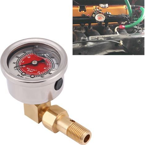 Universeller Kraftstoffdruckregler mit Adapterset und 0-100 PSI Flüssigkeitsmanometer, rot, für Benzin (1/5)