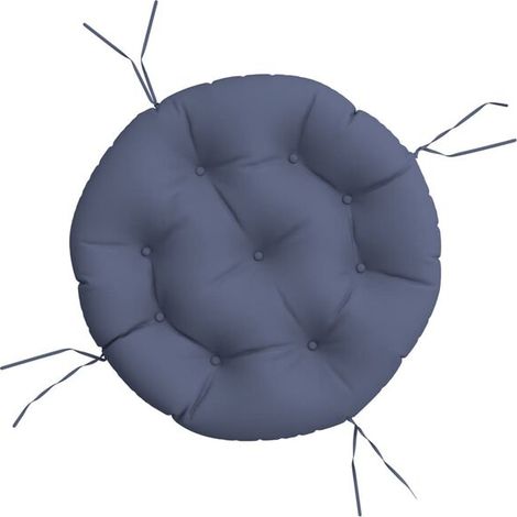 Un coussin rond bleu marine, de 60 cm de diamètre et 11 cm de hauteur, en tissu Oxford. (1/5)