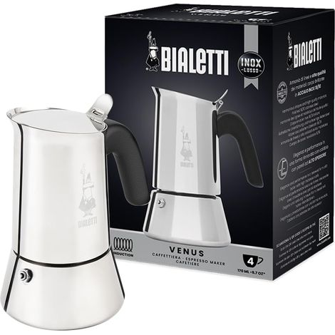 Caffettiera Venus 4 Tazze in Acciaio Inox Lucido e Satinato Compatibile con Induzione Made in Italy Bialetti