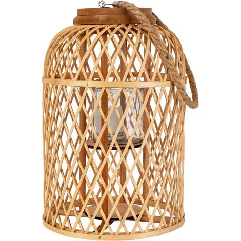 Lanterne Solaire de Jardin Aspect Naturel avec Bougie LED Effet Vacillant H 38 x D 27 cm - PANGIVO (1/5)