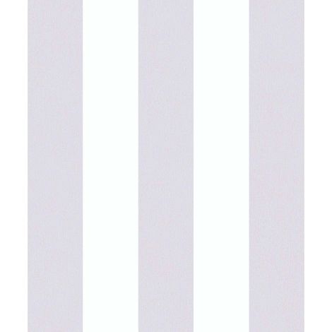 Papier peint chambre enfant lavable | Papier peint à rayures gris & blanc | Tapisserie chambre bébé à rayures blanche & violettes intissée - 10,05 x 0,53 m (1/4)