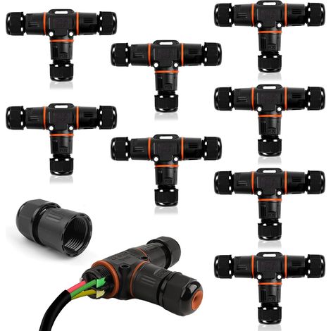 8 Pièces Boîte de Jonction IP68 Connecteur Étanche Forme de T Connecteur Électrique Étanches Boîte de Dérivation Extérieur Connecteur Câbles 3 Voies Ø 3-12 mm (1/5)