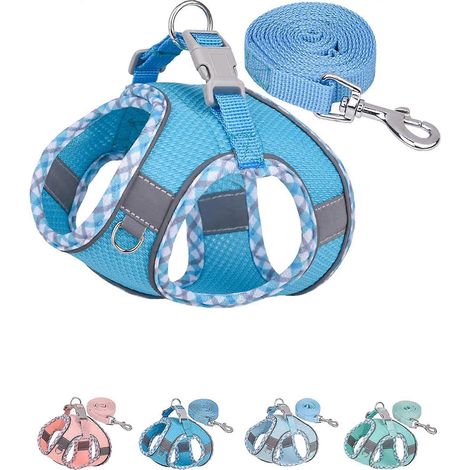 Harnais pour chien de petite et moyenne taille, anti-traction, ensemble harnais et laisse pour chiot, harnais Easy Walk pour la marche, la course et l'entraînement (bleu, XXS) (1/5)