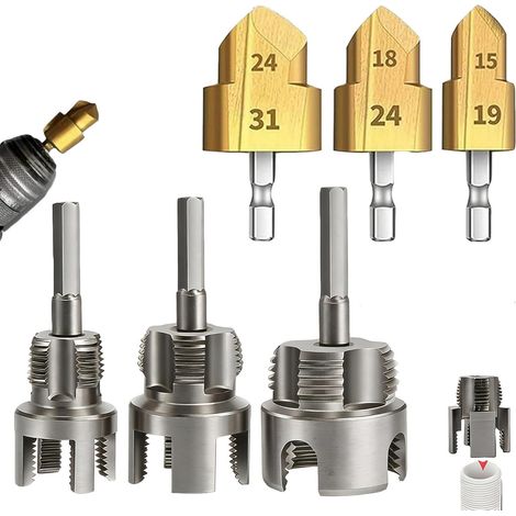 Kit di utensili per filettatura e alesatura - Fresa per filettature di tubi professionale e punte a gradini - 1/2, 3/4 e 1 pollice (1/5)