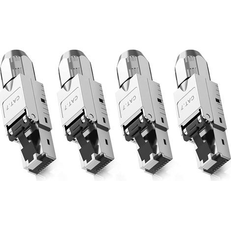 Lot de 4 fiches réseau CAT 7 RJ45 pour câbles LAN rigides - Câble de pose Ethernet - Fiche LAN CAT 7 sans outil LSA, entièrement blindé STP, 10 Gbit/s, AWG 22-24 (1/5)