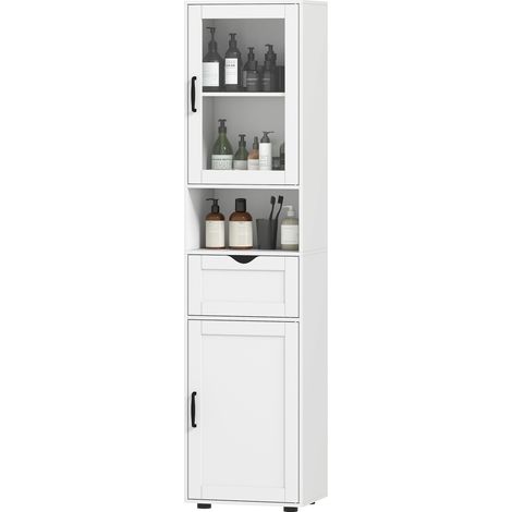 HOMCOM Mobile Bagno con 2 Armadietti, Cassetto e Ripiano Aperto in MDF Bianco