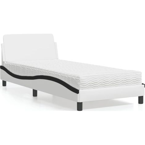 Bett mit Matratze "Dover" Weiß und Schwarz 90x200 cm Kunstleder
